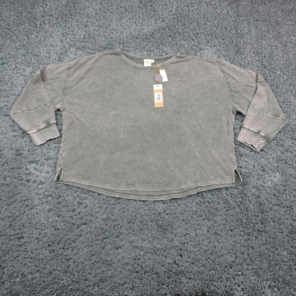 White Crow Shirt Womens 2XL Green Zoe Waffle Relaxed Long Sleeve Pullover NWT